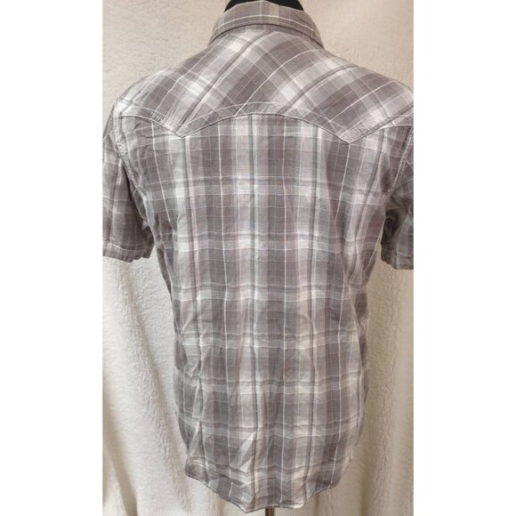 HELIX Mens Large Grey Plaid Short Sleeve Pearl Snap Western Cowboy Shirt - Picture 7 of 11